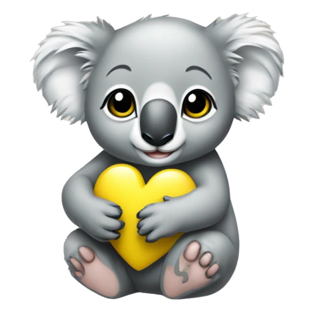 Baby koala with yellow heart in its paws  sticker