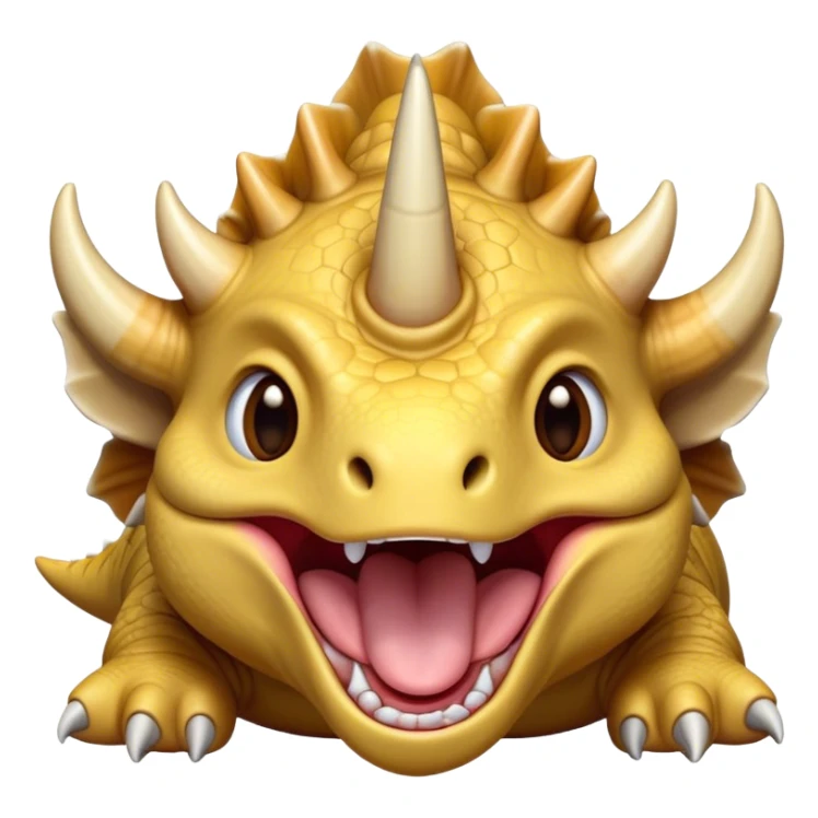 Cinematic Cute Yawning Triceratops Portrait Emoji, Head tilted slightly with a dramatic, wide-open yawn, showcasing a robust, horned body with a frilled head and sleepy, half-closed eyes, Simplified yet irresistibly cute features, highly detailed, glowing with a soft, cozy prehistoric glow, high shine, relaxed yet expressive, stylized with a dash of whimsical ancient charm, soft glowing outline, capturing the essence of a drowsy yet affectionate Triceratops that appears ready to stretch and yawn its way out of the screen! sticker