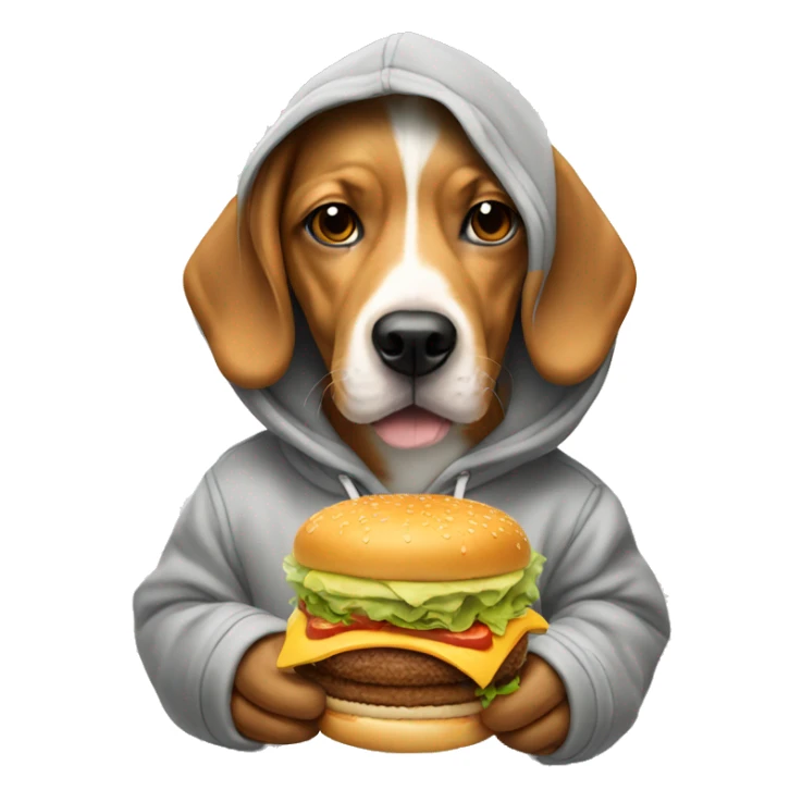 Dog in hoodie eating burger sticker