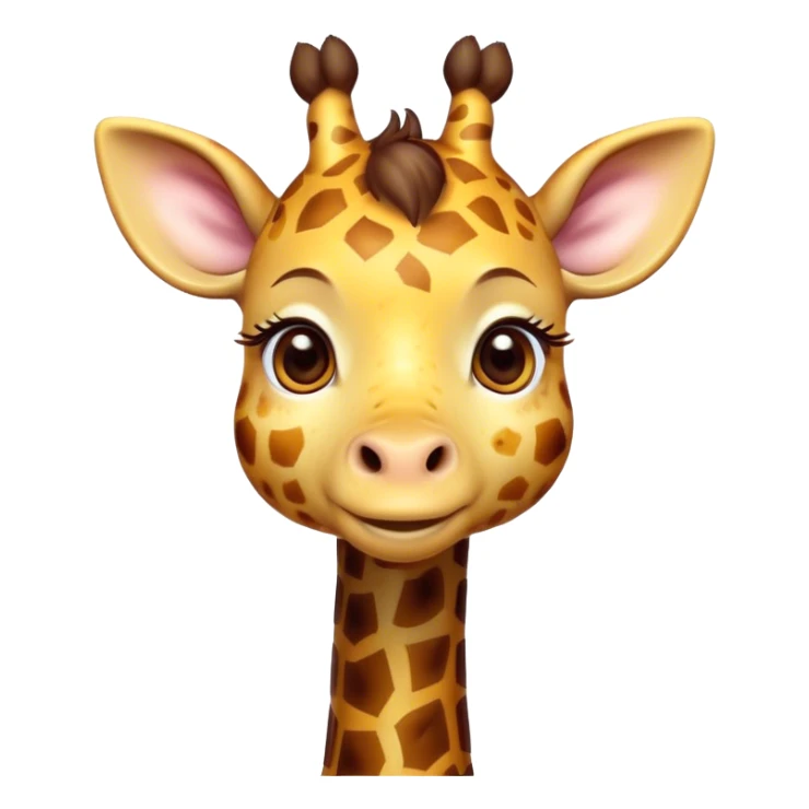 Cinematic Cute Giraffe Portrait Emoji, Head tilted playfully and inquisitively, featuring a glossy, patterned Fur of warm yellows and browns with delicate white spots, round, sparkling eyes filled with curious wonder, Simplified yet irresistibly adorable features, highly detailed, glowing with a warm, friendly glow, high shine, affectionate and gentle, stylized with a touch of savannah whimsy, bright and endearing, soft glowing outline, capturing the essence of a mischievous yet loving giraffe, so playful it feels like it could gallop out of the screen and into your arms! sticker