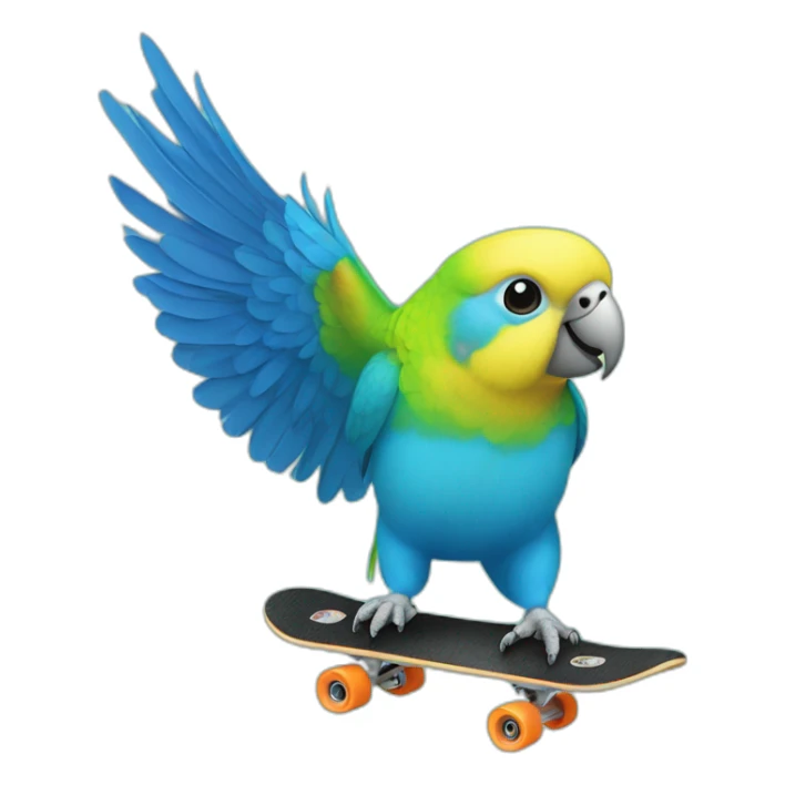 Budgerigar blue parrot rides a skateboard sticker