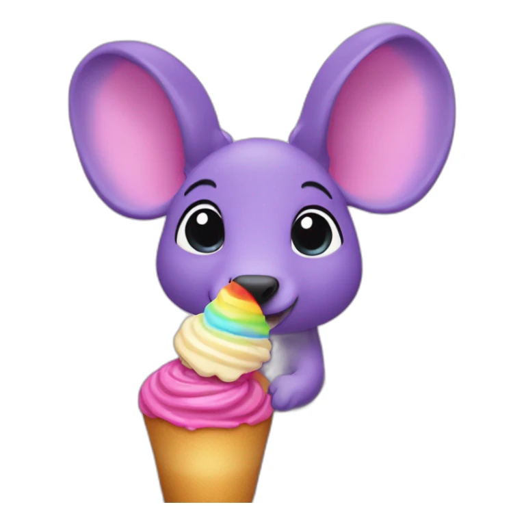 Purple aardvark with a long nose holding a rainbow parfait sticker