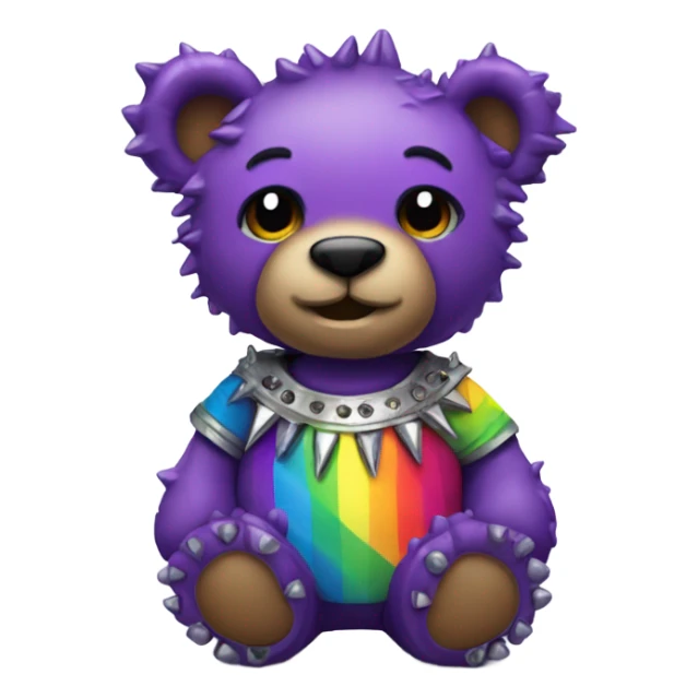 Purple metal teddy bear wearing spikes and rainbow shirt sticker
