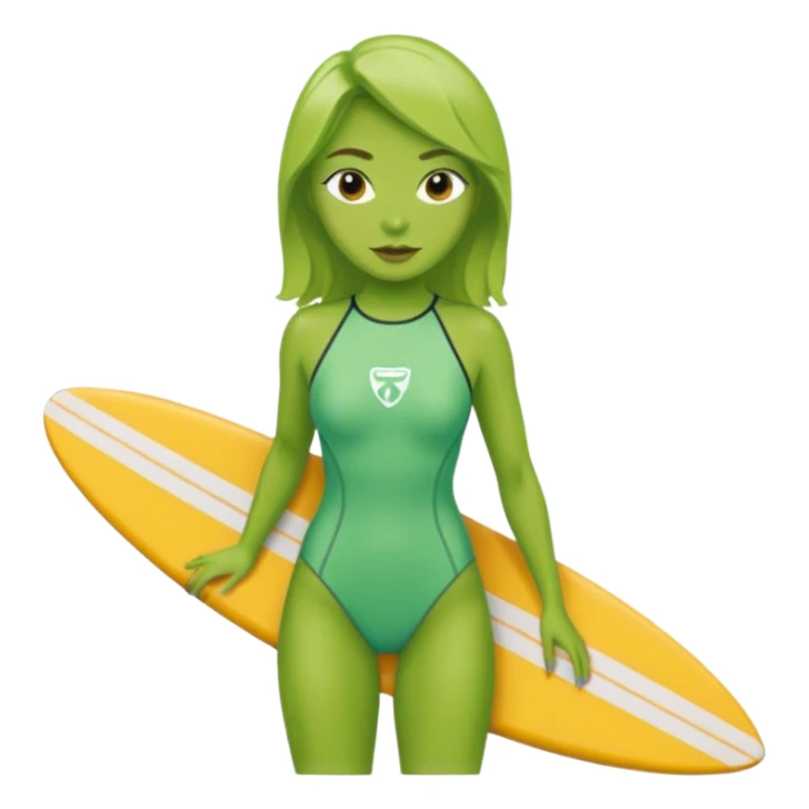  green skin woman with surfboard sticker