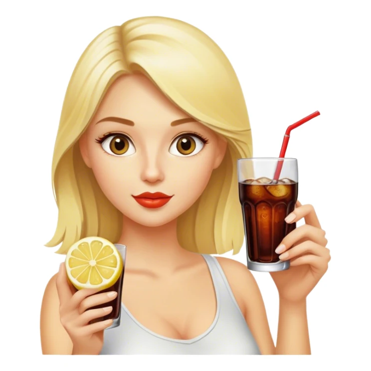 pretty blonde model drinking a glass of diet cola with lemon  sticker