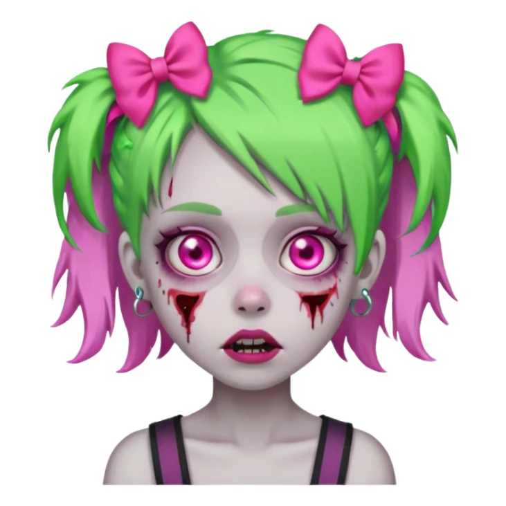 girl-zombie,with-neon green-hair,pink-bows sticker