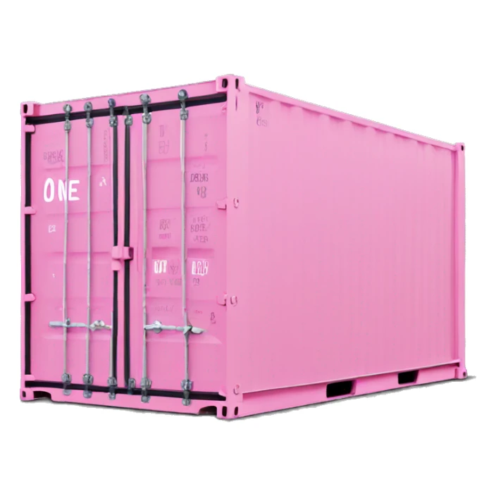 a pink shipping container with the word "ONE" in white on the long side sticker