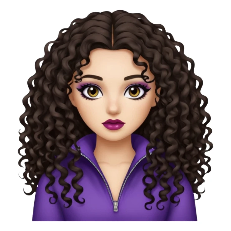 brunette, baddie, pretty makeup, black eyeliner, long and split dye curly hair sticker