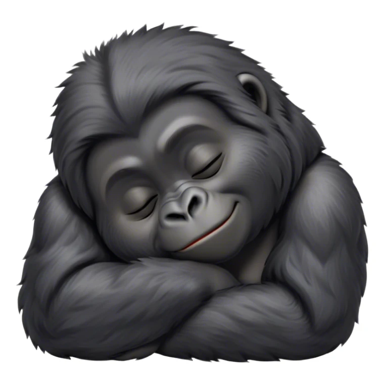Meme-Worthy cute Sleeping mountain Gorilla Portrait Emoji, Head resting peacefully with a contented smile, showcasing a luxuriously thick black and grey-flecked Fur and eyes gently closed in serene slumber, Simplified yet hilariously adorable features, highly detailed, glowing with a soft, drowsy jungle light, high shine, relaxed and utterly lovable, stylized with an air of playful laziness, bright and heartwarming, soft glowing outline, capturing the essence of a sleeping mountain that feels destined to become the next viral sensation of adorable rest! sticker