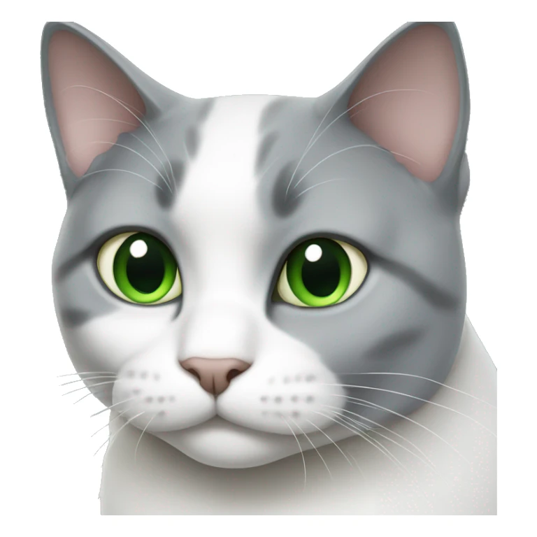 Fat gray and white cat with green eyes  sticker