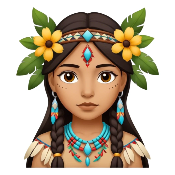 Native American girl with beautiful flowers sticker