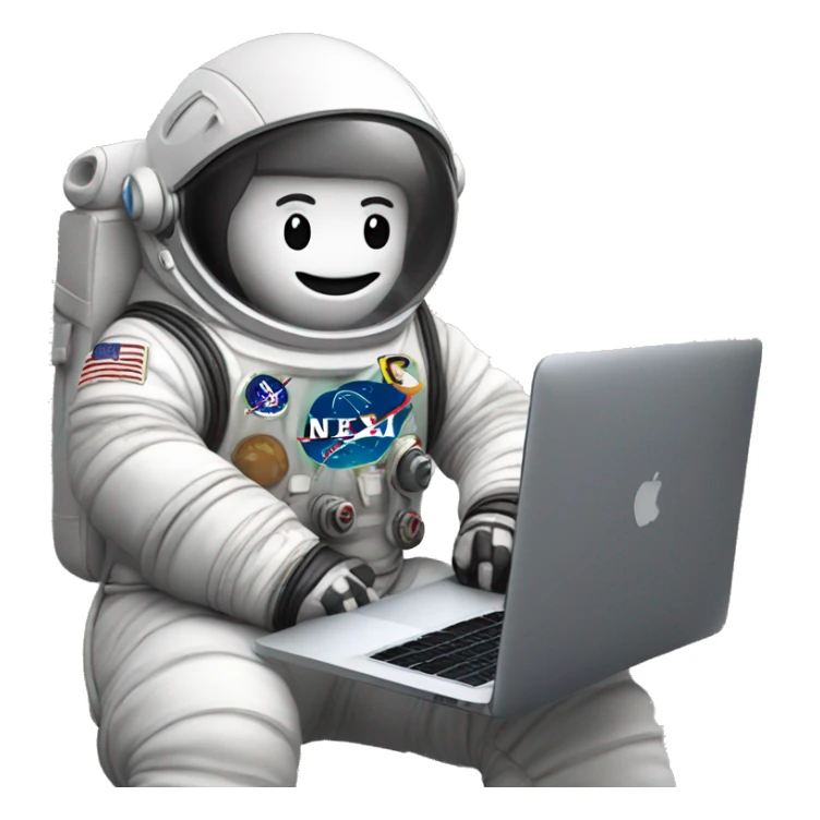astronaut using a macbook with a nextjs logo on the laptop sticker