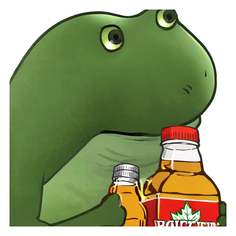 A Canadian playing hockey while holding maple syrup  sticker