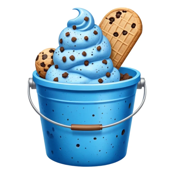 Blue ice cream speckled with cookie crumbles in a bucket sticker