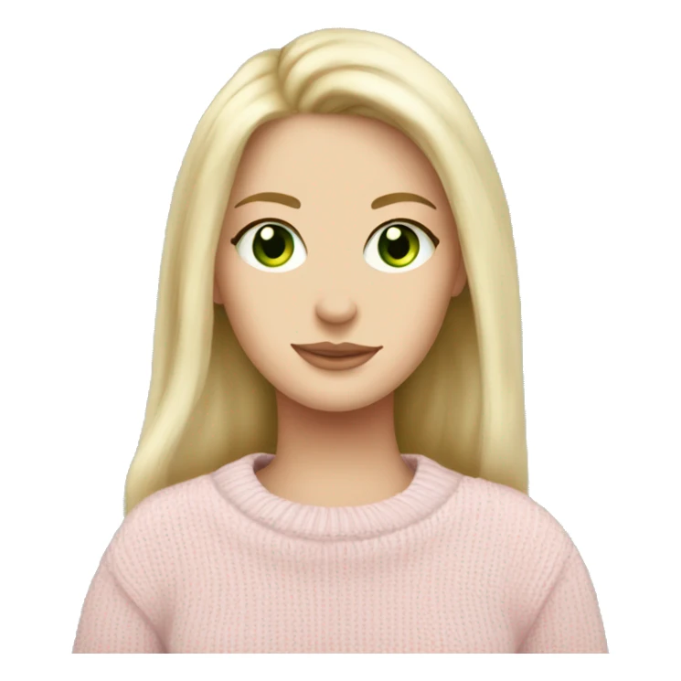 Pretty green eyed white girl with light pink sweater reading cozy sticker
