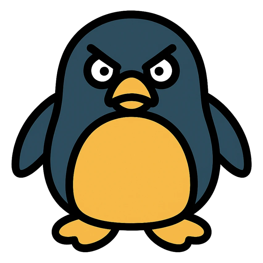 angry penguin color icon with black outlines sticker