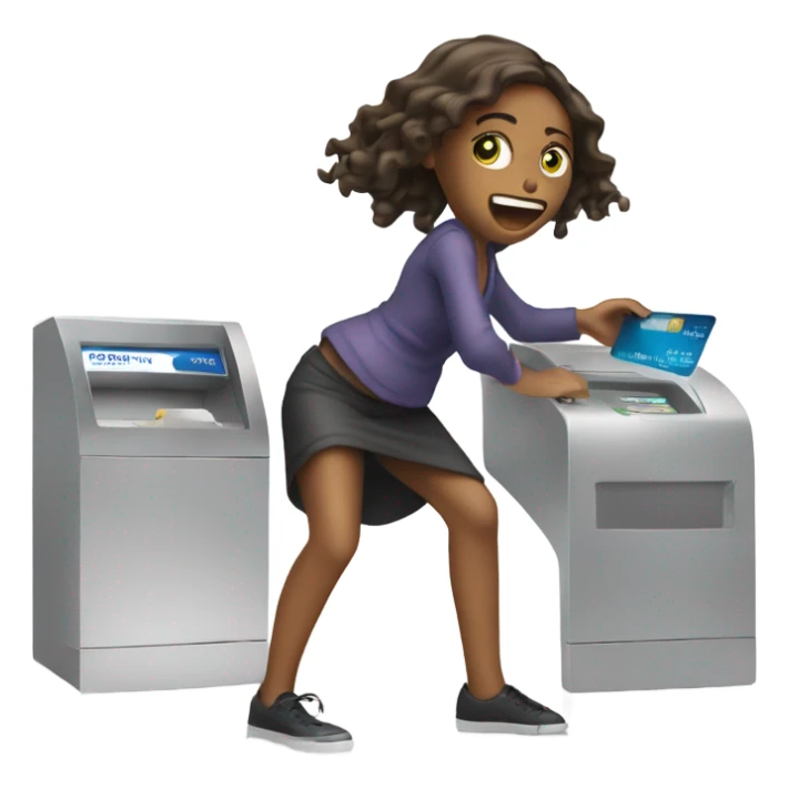 girl slamming credit card down on a white counter  sticker