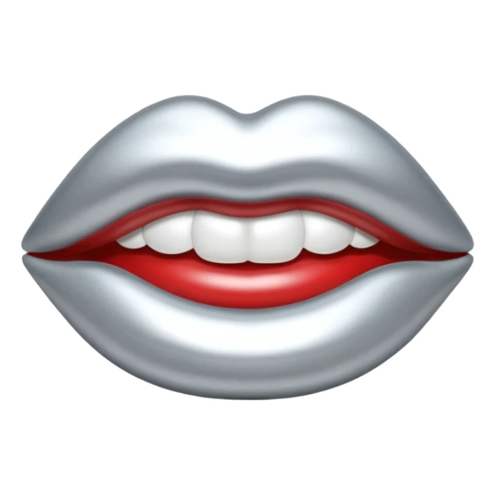 Chrome silver lips emoji, glossy metallic texture, iOS emoji style, smooth reflections, bold but minimal design, centered sticker