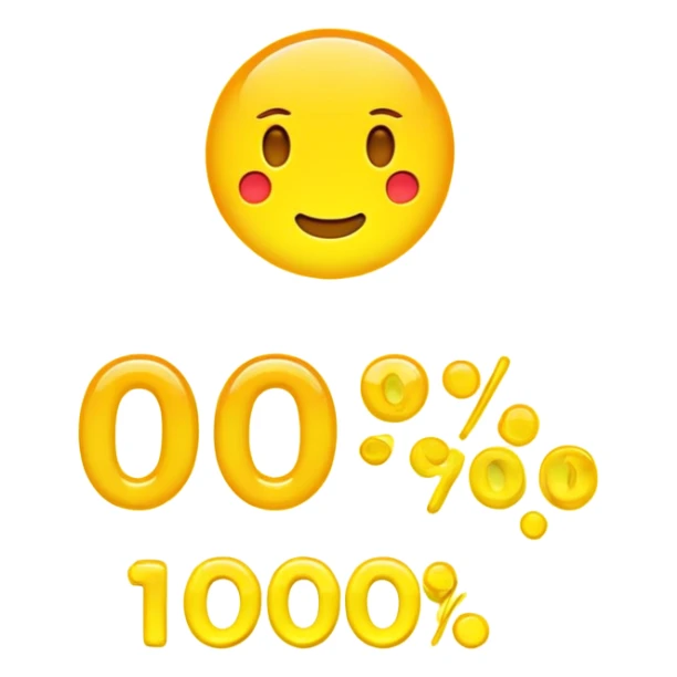 Literary a text of  "100%" in glowing yellow sticker