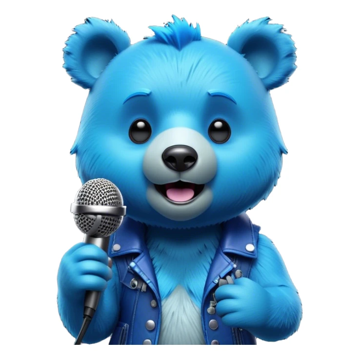 3D, adorable little Pixar style blue neon punk bear singing in a microphone, ultra detailed, each lash, eye, and strand of fur is shown in stunning detail as though captured in a timeless photograph, rich textures, visually rich, so lifelike it feels like it could leap off the page at any moment sticker