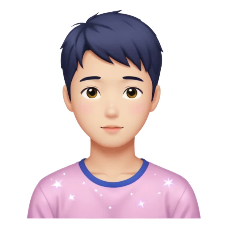 Gorgeous bright sparkly romantic Asian anime pastel guy with blushing face aesthetic trending style outside sticker