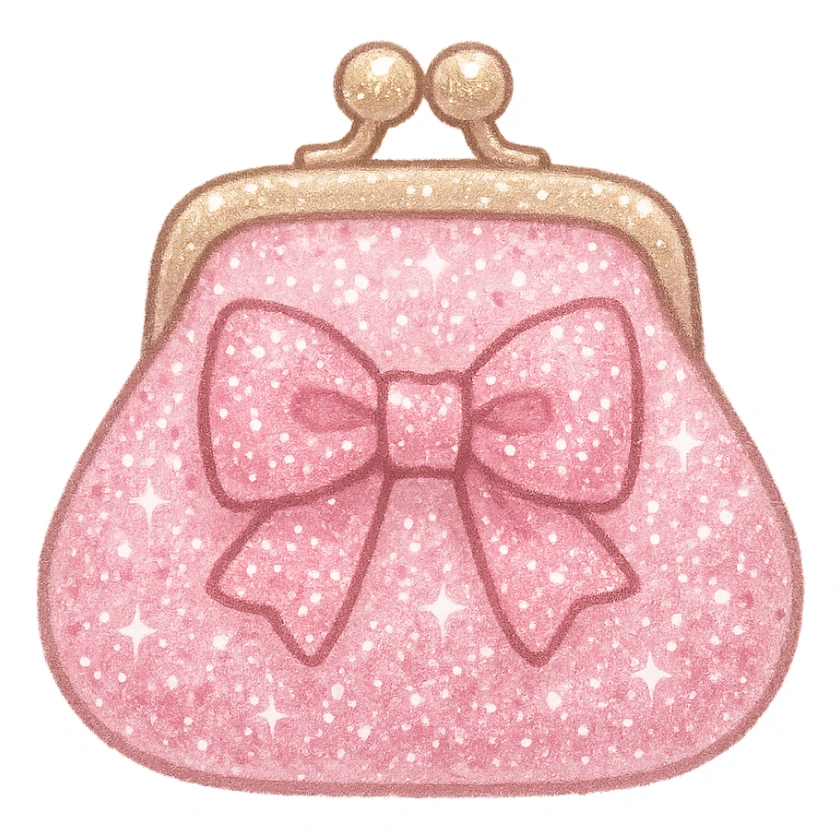 girly sparkling coin purse with bow, no background sticker