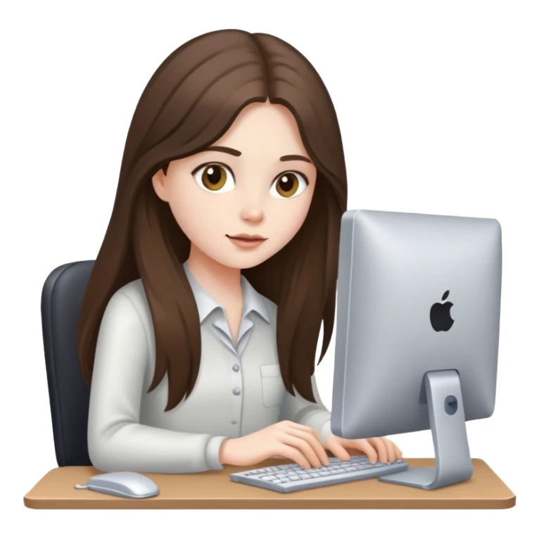 pale brunette girl with long hair working on computer  sticker