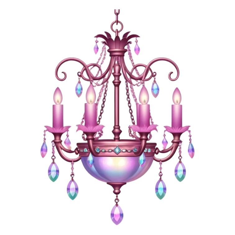 PInk iridescent Bell with chained hanging crystals with feathers CHANDELIER sticker
