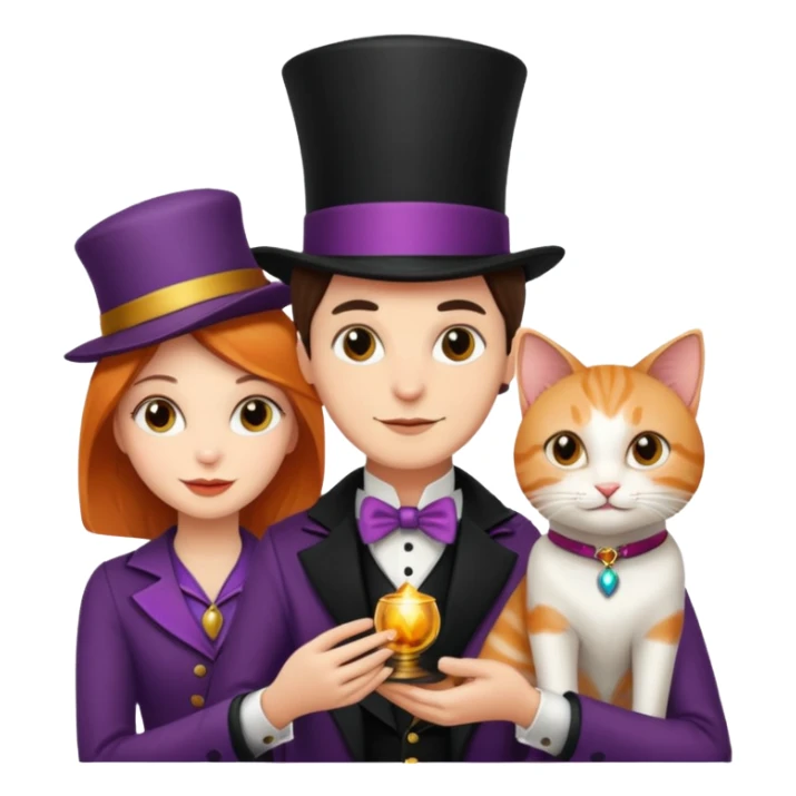 magician couple and their pet cat sticker