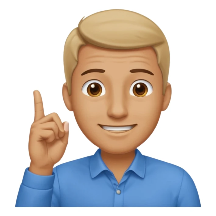 man pointing with index finger on his hand, who taps their temple with a finger and smiles knowingly. Expression: 'clever idea' sticker