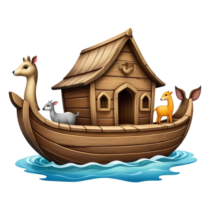 Wooden ark floating on water with animals peeking out sticker