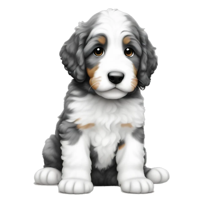 White with grey spots bernedoodle puppy sticker