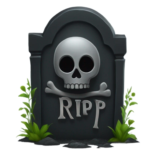 a black grave with the letters RIP on a silver heart sticker