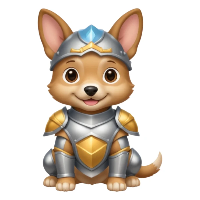 baby dog in silver armor, full body, smile sticker