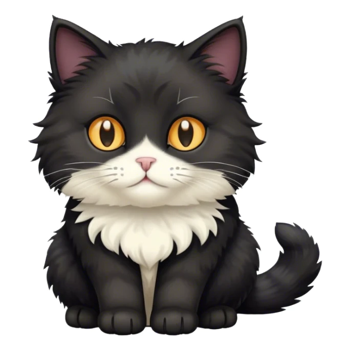 black fluffy cat with white nose and patches sticker