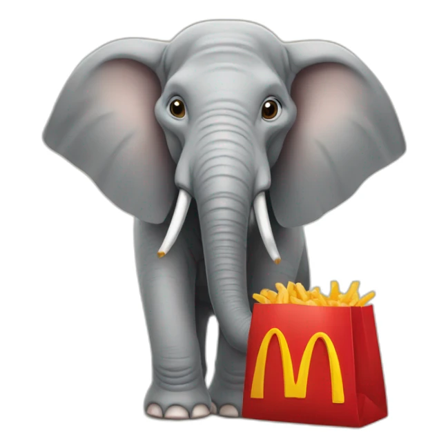 Elephant with a McDonald's bag sticker