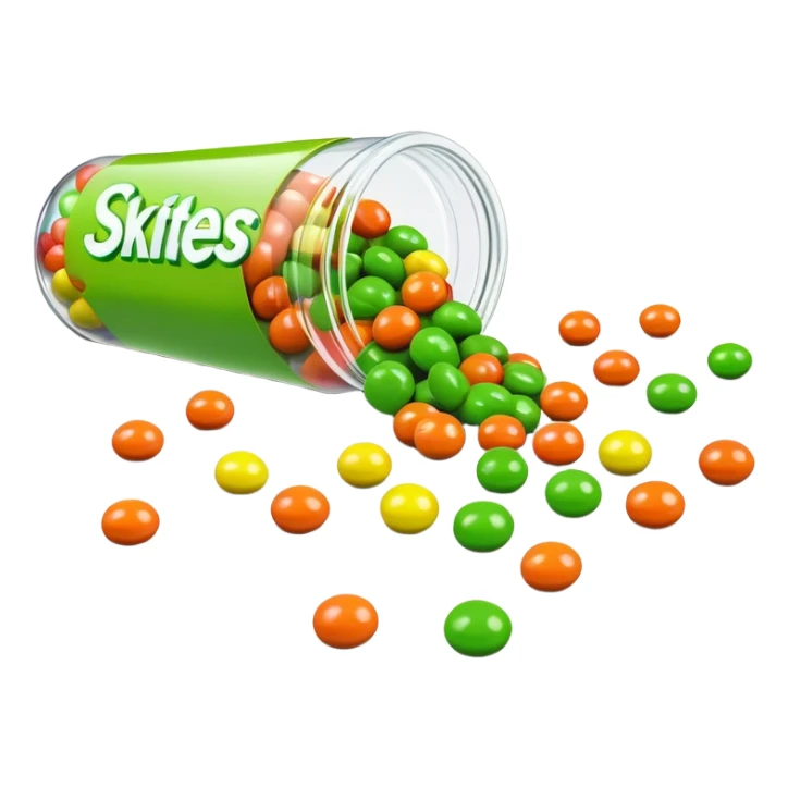 Ultra minimalist Skittles package with all green candy pieces spilling out sticker