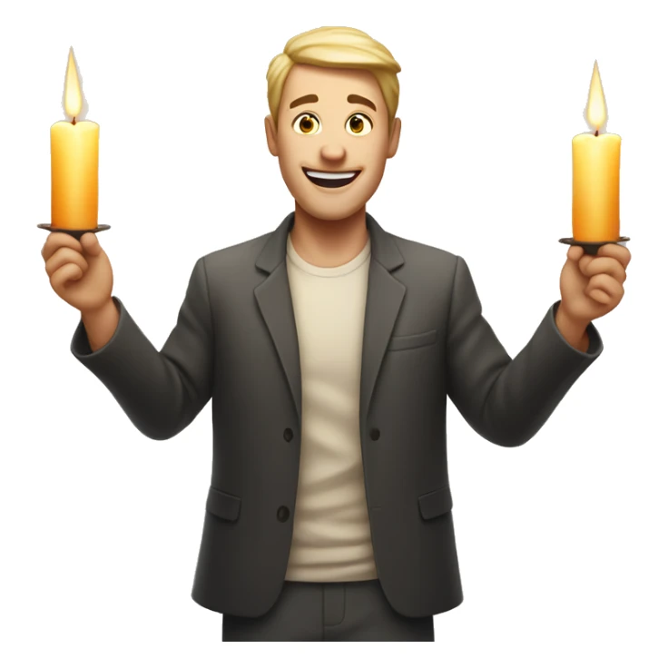 white skin man rejoices around candles burning sticker