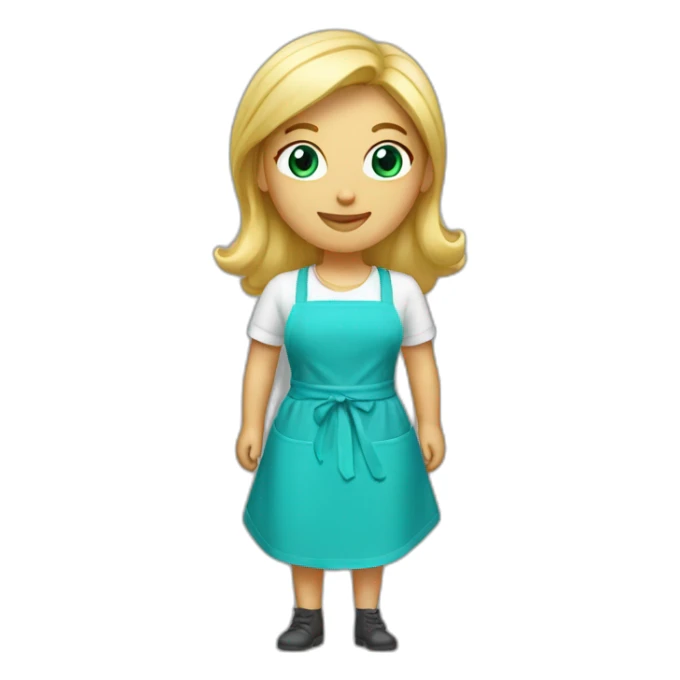blonde woman with a cyan colored apron sticker