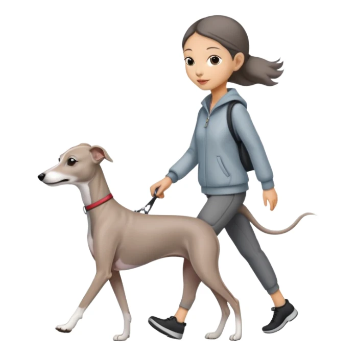 Asian girl walking an all grey Italian greyhound sticker