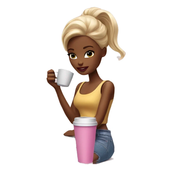 tired barbie with laptop drinking a lot of coffee sticker