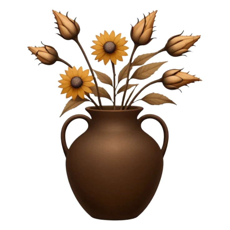 Dried flowers and pods in a brown vase sticker
