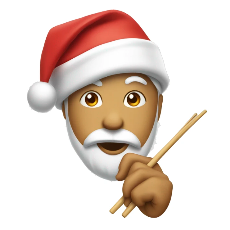Peniel is wearing Santa hat and chopsticks sticker