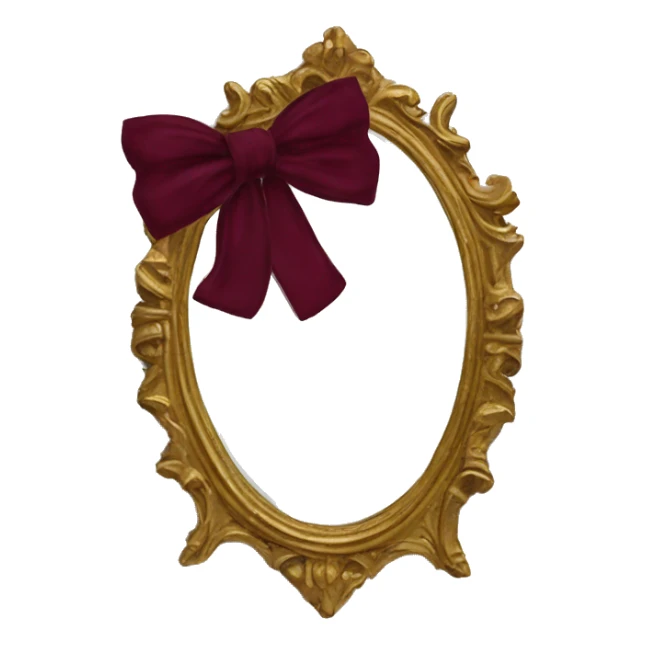 Vintage mivintage mirror with handle and burgundy bow sticker