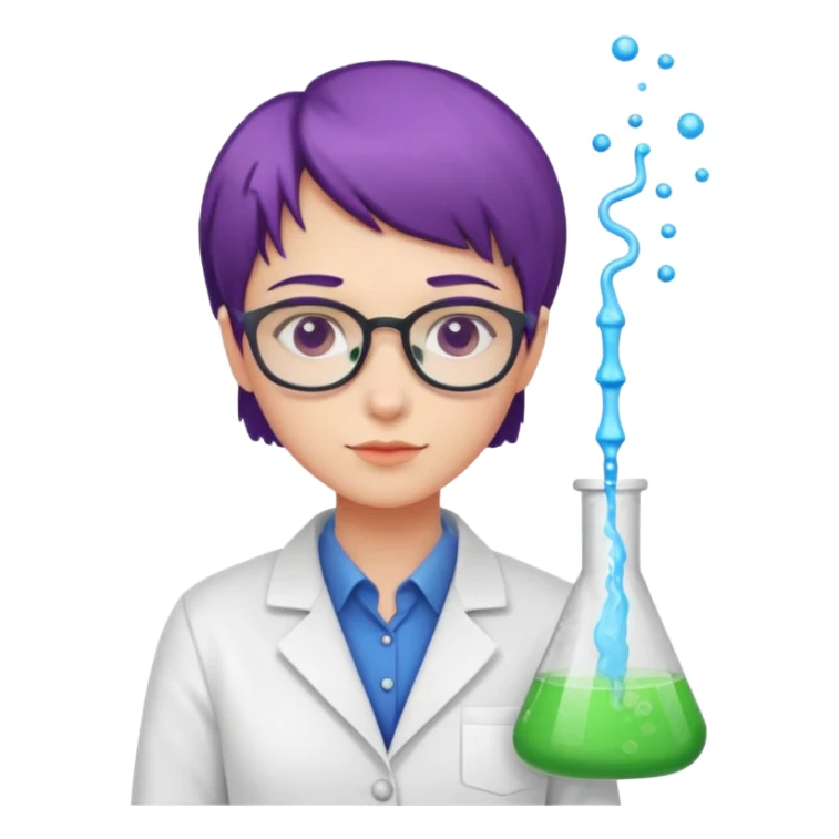 chemist person with very short hair mixing colorful solutions sticker