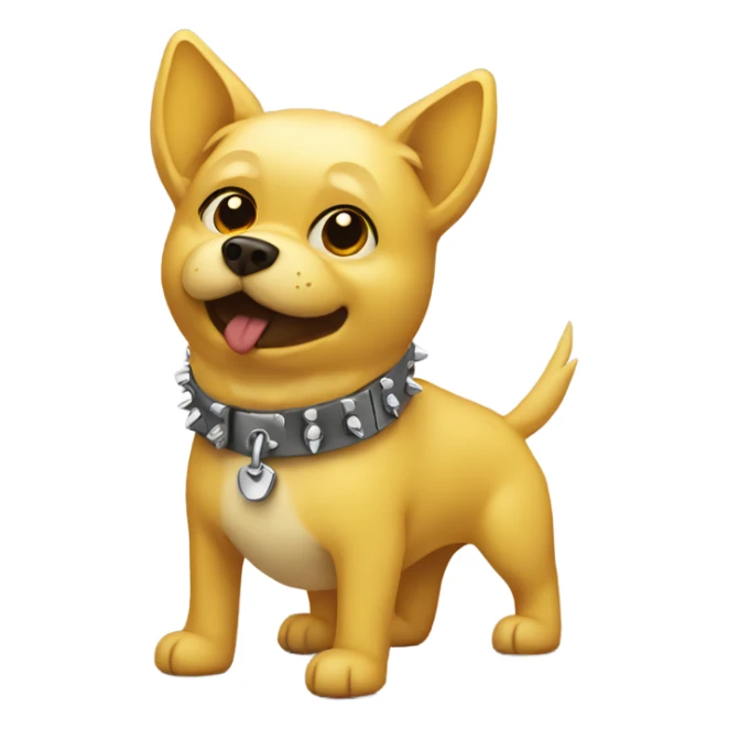 small yellow dog wearing a spiked collar sticker
