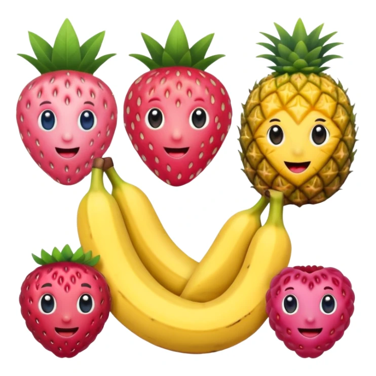 strawberry, blueberry, raspberry, banana, mango, pineapple pink lady apple playing sticker