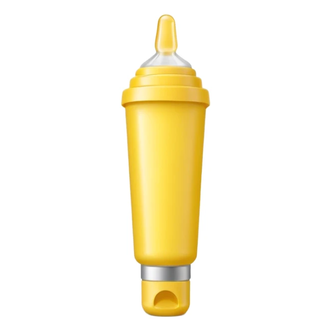 small squeezable tube with tapered nozzle and removable cap, slightly angled, subtle glossy highlight, compact smooth monochrome yellow, minimalistic design, no label, no glue drops, no extras, closed tube, apple emoji style, soft lighting, subtle shadows, emoji scale sticker