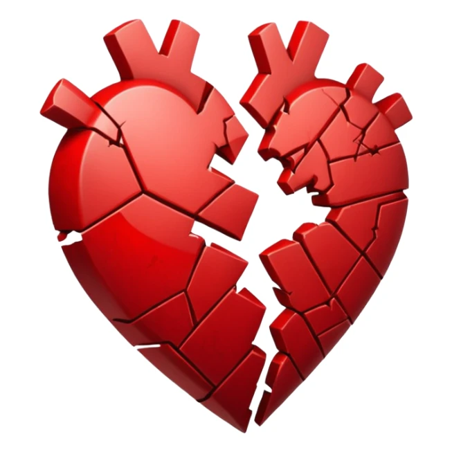 "Realistic HD red broken heart, shattered pieces, no money present, empty and dramatic look, clean white background." sticker