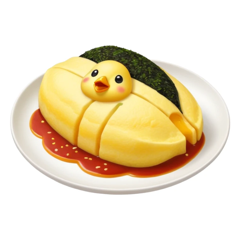 Japanese omurice with cute yellow chick face on top sticker